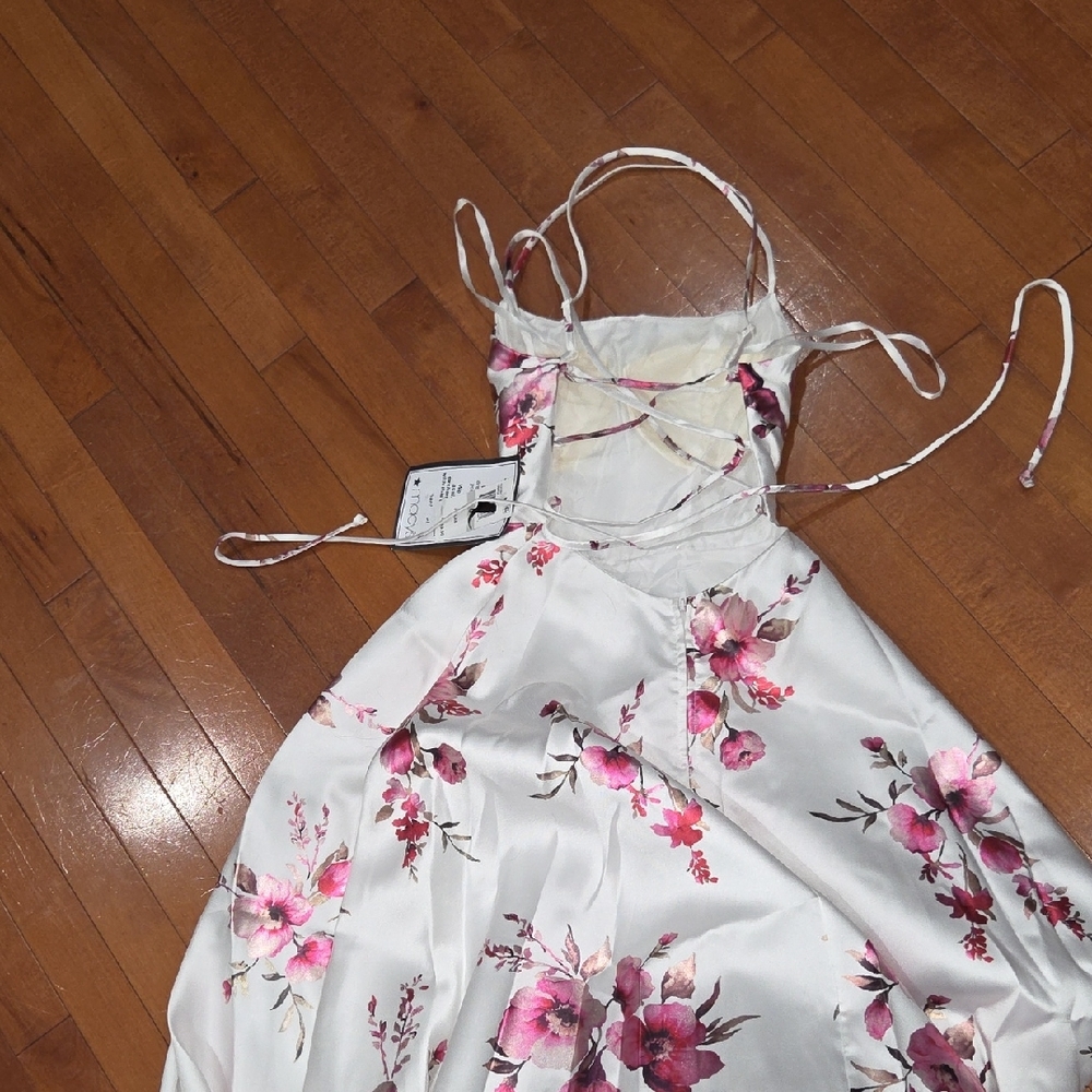 B Darlin White and Pink Floral Prom Dress - Picture 7 of 10